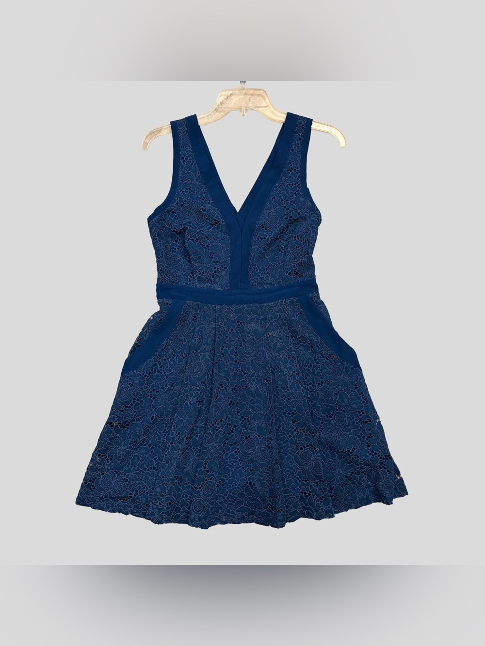 Free People Navy Blue Lace Eyelet Mini Sleeveless V-neck Dress Size S Small